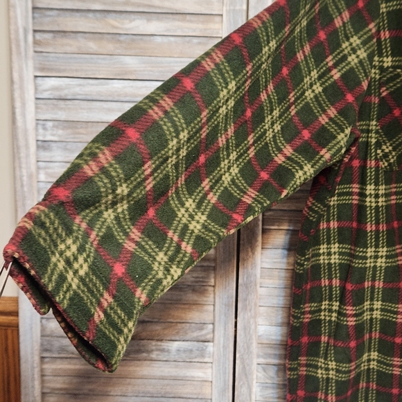 King Size Plaid 3XL Red Green Fleece Button Down Mens Shacket Vintage Barn - Picture 4 of 8